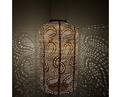 Solar lampion met motief – cylinder vorm - 20 b x 30 h – roze - tuinverlichting voor buiten