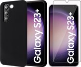 Hoesje geschikt voor Samsung Galaxy S23 Plus - Screen Protector GlassGuard - Back Cover Case SoftTouch Zwart & Screenprotector