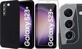 Hoesje geschikt voor Samsung Galaxy S23 Plus - Screenprotector GlassGuard & Camera Lens Screen Protector - Back Cover Case SoftTouch Zwart