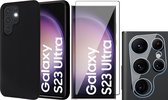 Hoesje geschikt voor Samsung Galaxy S23 Ultra - Screenprotector FullGuard & Camera Lens Screen Protector - Back Cover Case SoftTouch Zwart