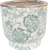 lot de 2 - Cache-pot Ø 21x20 cm Fleurs Céramique Vert Beige - pour la maison