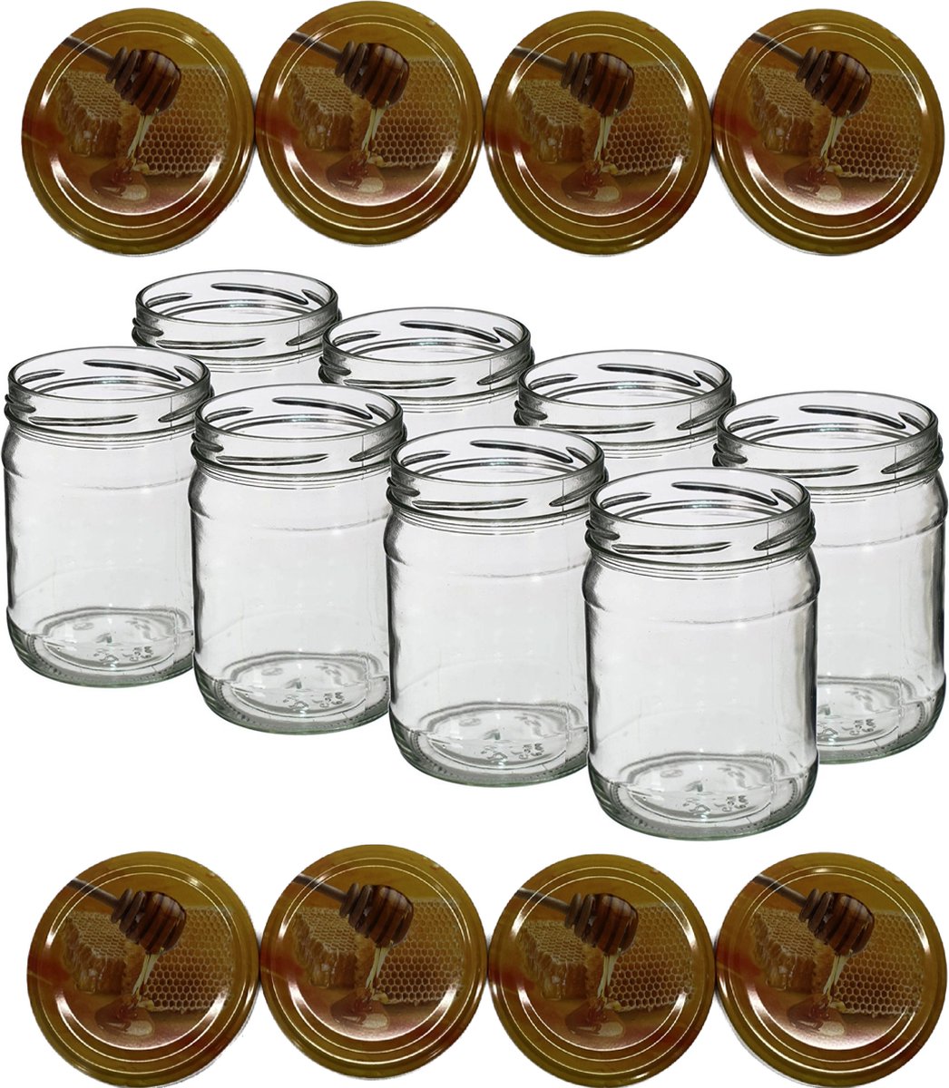 Honingpotten 500 ml met twist-off deksel (Honingraat) 8 stuks