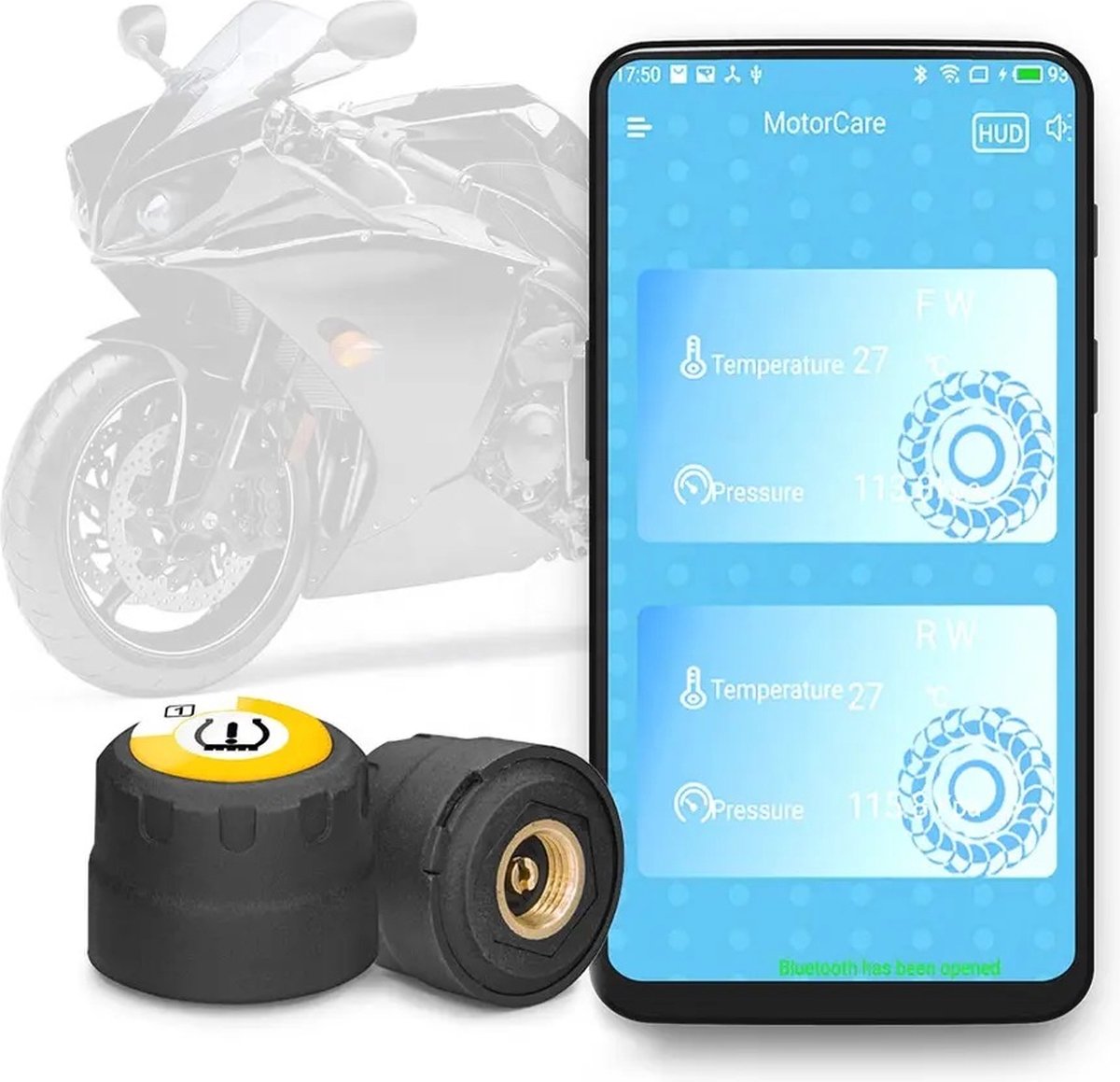 Motor24™ - Système de surveillance de la pression des pneus de moto TPMS -  Avec jauge