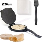 BooGoo® Tortilla Pers Ø20CM - Inclusief Bakkwast en 100 persvellen - Tortilla Press Roti Taco Maker - Tortillapan - Giftbox