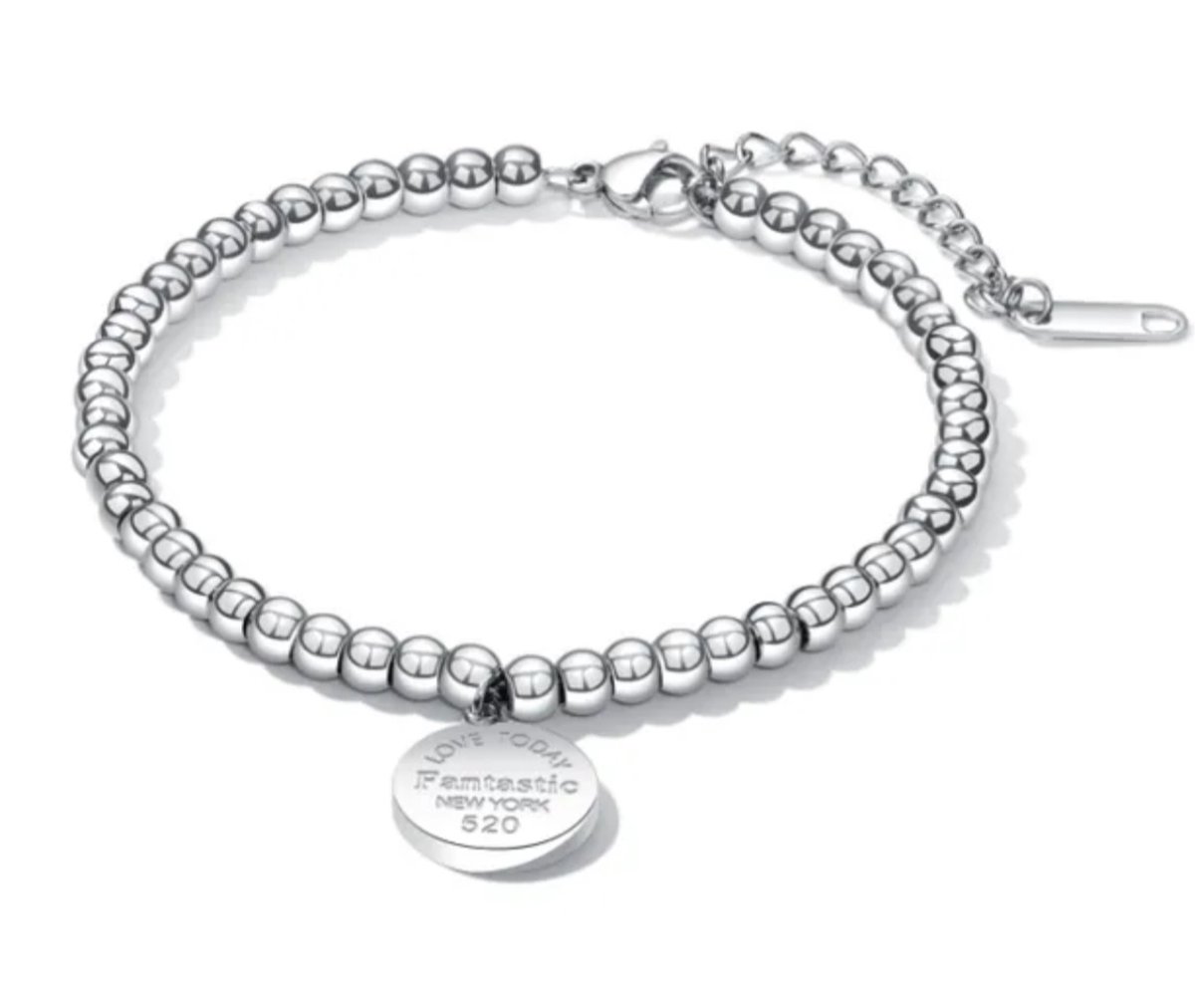 Leerella kralen Dames armband – RVS Zilverkleurig - Actie Valentijnsdag - Moederdag - Verjaardag Cadeautjes - 0% verkleuring