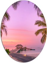 Dibond Ovaal - Maledieven Resort op het Water met Pastelkleurige Lucht - 81x108 cm Foto op Ovaal (Met Ophangsysteem)