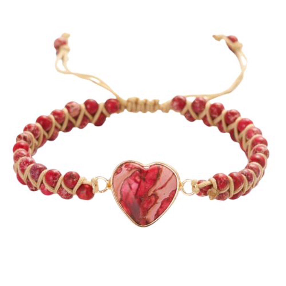 Marama - verstelbare armband Heart Red - Natuursteen - vegan - damesarmband
