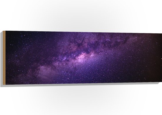 Hout - De Melkweg met Mooie Paarse Kleuren - 120x40 cm - 9 mm dik - Foto op Hout (Met Ophangsysteem)