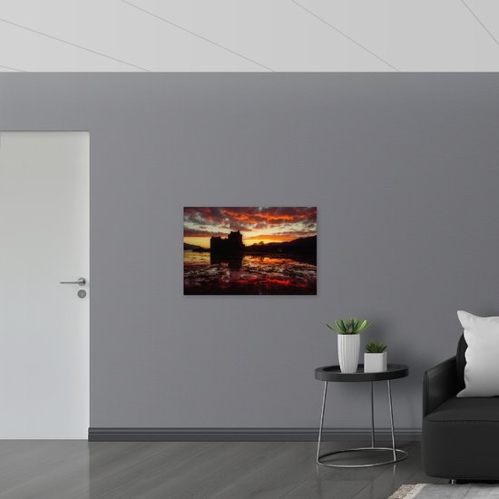 WallClassics - Plaque de Mousse PVC - Lac autour du Kasteel après le Coucher du Soleil - Photo 90x60 cm sur Plaque de Mousse PVC (Avec Système d'accrochage)