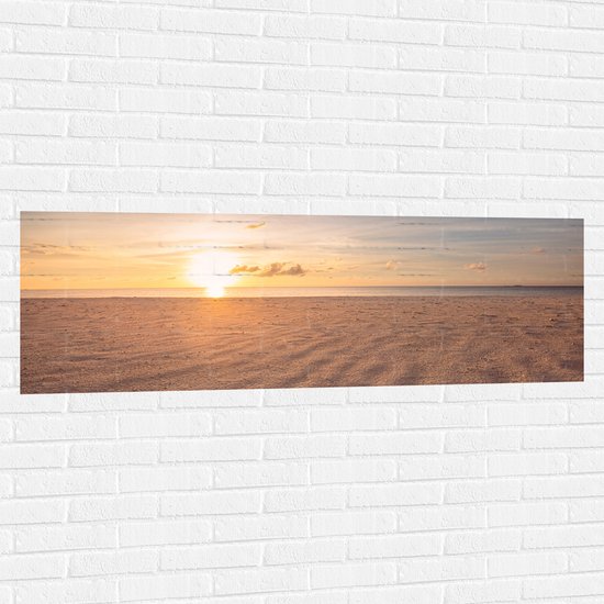 Muursticker - Close up van het Strand met Mooie Zonsondergang - 150x50 cm Foto op Muursticker