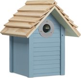 Navaris vogelhuisje van echt hout - Nestkastje om op te hangen - Decoratief houten vogelvoederhuisje voor tuinvogels - Blauw