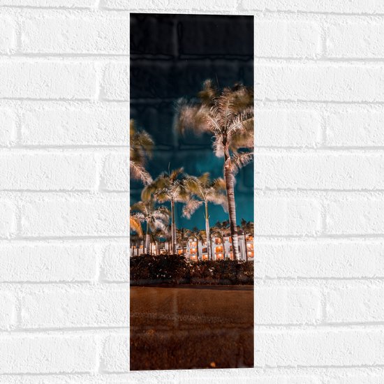 Muursticker - Verlichte Palmbomen in Nacht - 20x60 cm Foto op Muursticker