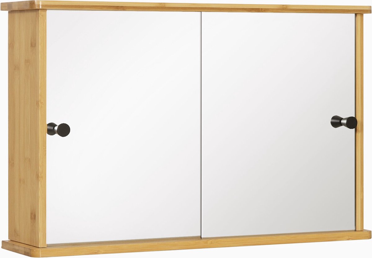 Kamyra® Bamboe Badkamermeubel Hangend - Badkamerkast met spiegel - 55 x 14 x 36 cm - Bamboe