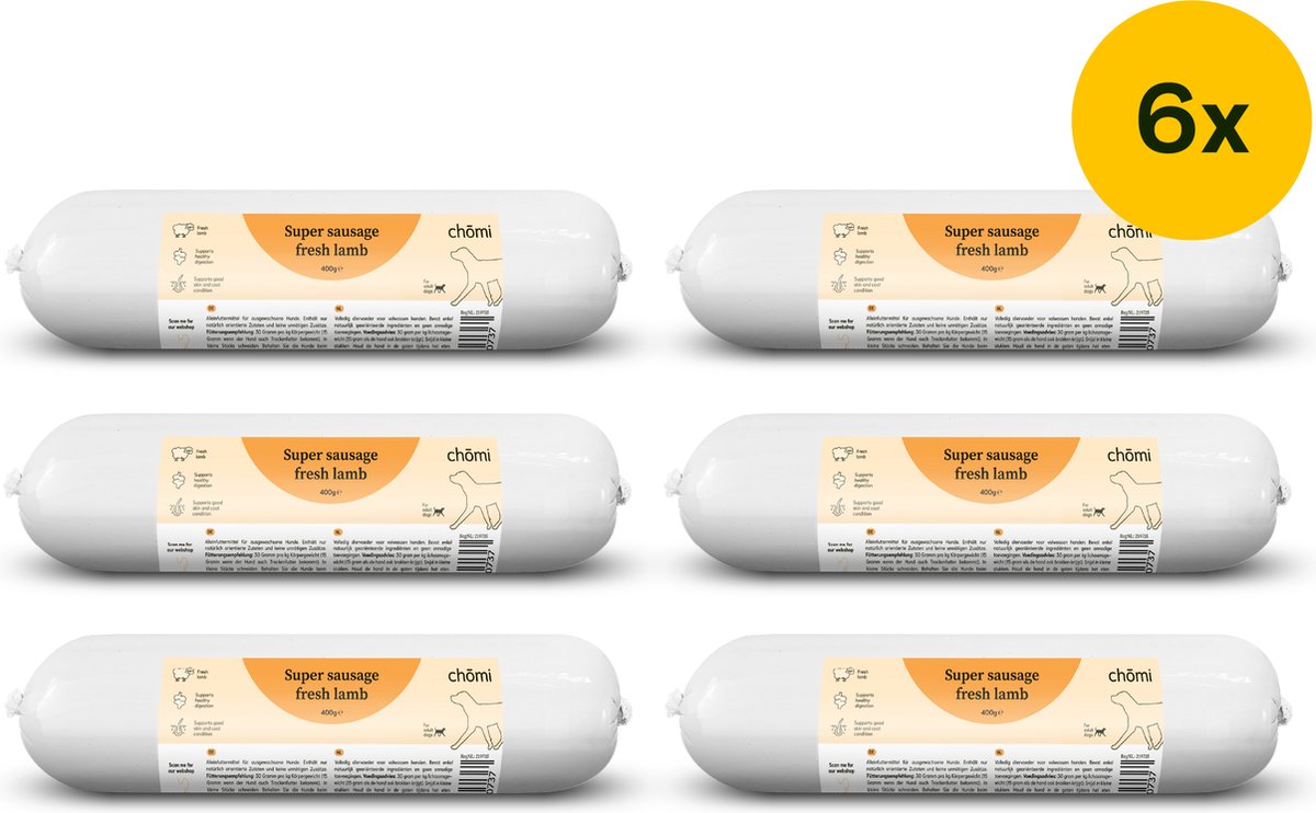 Chōmi Chōmi Pets - Dog Super Sausage Fresh Lamb - 6 x 400 gram - Hypoallergeen