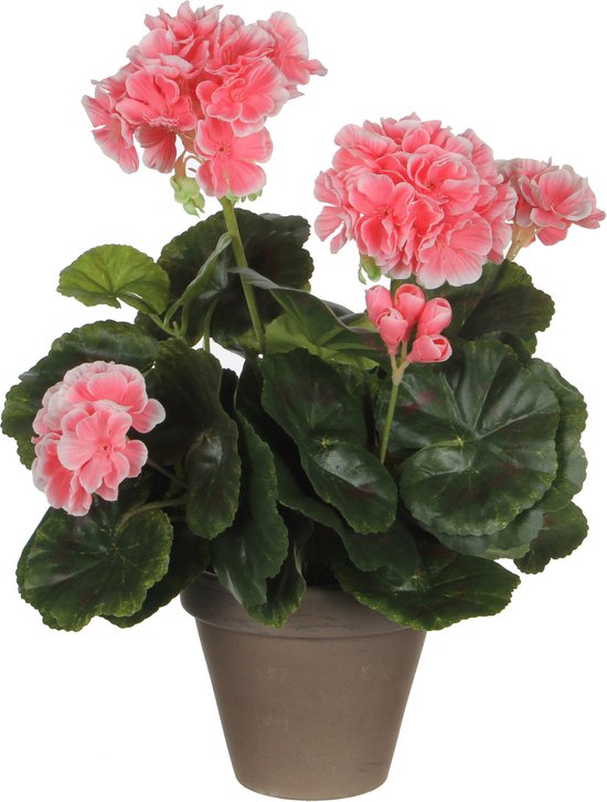 Plante artificielle Géranium rose clair - H 34cm - Pot décoratif en céramique - Décorations Mica