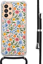 Hoesje met koord geschikt voor Samsung Galaxy A53 - Romantische bloemen - Inclusief zwart koord - Crossbody beschermhoes - Transparant, Multi - Mooie Telefoonhoesjes