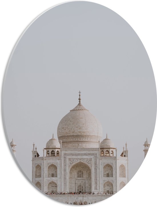 WallClassics - PVC Schuimplaat Ovaal - Moskee Taj Mahal - India - 30x40 cm Foto op Ovaal (Met Ophangsysteem)