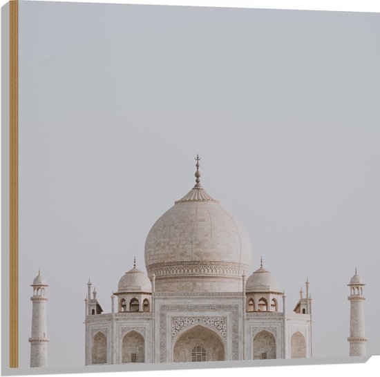 WallClassics - Bois - Mosquée Taj Mahal - Inde - 80x80 cm - 9 mm d'épaisseur - Photo sur Bois (Avec Système d'accrochage)