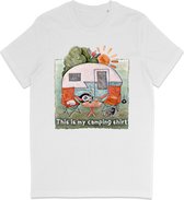 Heren en Dames T Shirt - Camping Kampeer Tafereel - Wit M