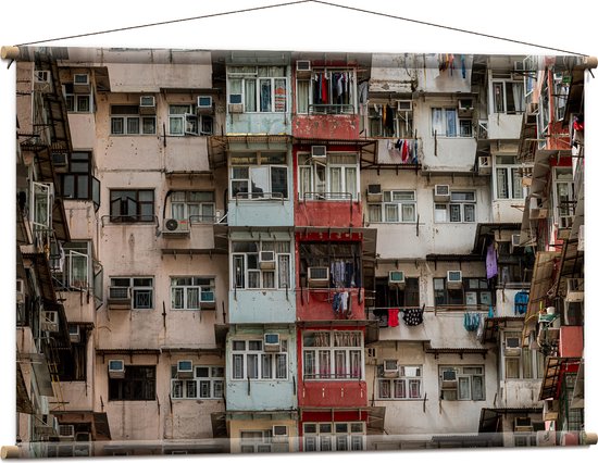 WallClassics - Affiche textile - Petits immeubles - Hong Kong - 120x80 cm Photo sur textile