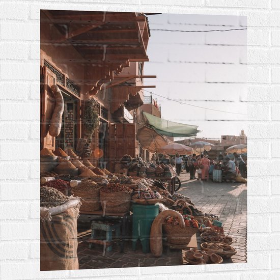 WallClassics - Muursticker - Markt in Marrakesh - Marokko - 75x100 cm Foto op Muursticker