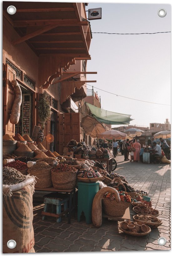 WallClassics - Tuinposter – Markt in Marrakesh - Marokko - 40x60 cm Foto op Tuinposter (wanddecoratie voor buiten en binnen)