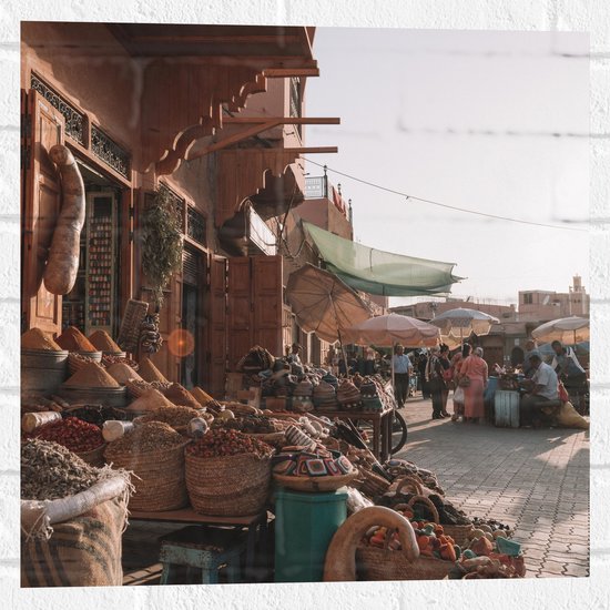 WallClassics - Muursticker - Markt in Marrakesh - Marokko - 50x50 cm Foto op Muursticker