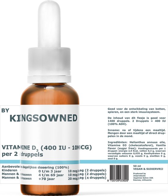 Vitamine D (50 ml) - Vitamine D3 met Vanilla smaak - vitamine D Baby & Volwassenen - Vitamine D druppels - Kingsowned
