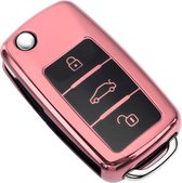 Étui de clé en TPU souple - Rose Chrome métallisé - Étui de clé adapté pour Volkswagen Golf / Polo / Tiguan / Up / Passat / Seat Leon / Seat Mii / Skoda Citigo - Étui de clé - Accessoires de vêtements pour bébé de voiture