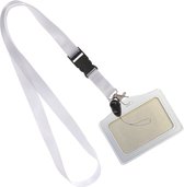 Fako Bijoux® - Keycord + Porte Badge Simili Cuir - Lanière - Porte Badge - 51cm - 20mm - Wit