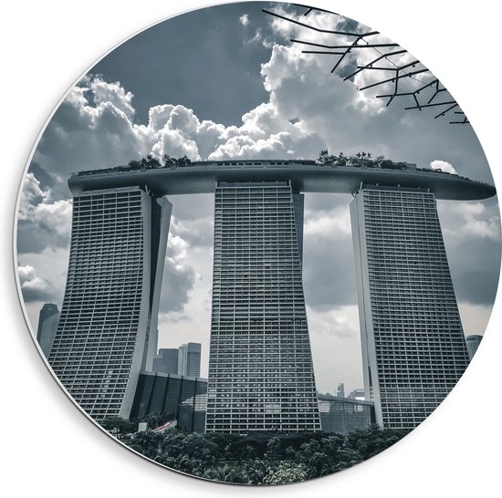 WallClassics - Cercle Mural en Plaque de Mousse PVC - Hotel Marina Bay Sands - Singapour - 40x40 cm Photo sur Cercle Mural (avec système d'accrochage)