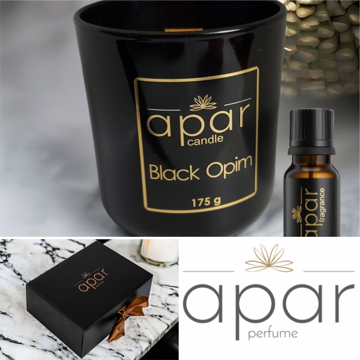 Apar - Black Opim - kaars 36 uur + geur olie 10ml + cadeau doosje...