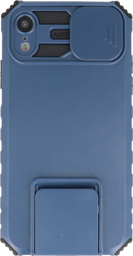 Premium Kwaliteit Anti Shock Hoesje - Back Cover - Camerawindow met Stand Functie - Geschikt voor iPhone XR - Blauw