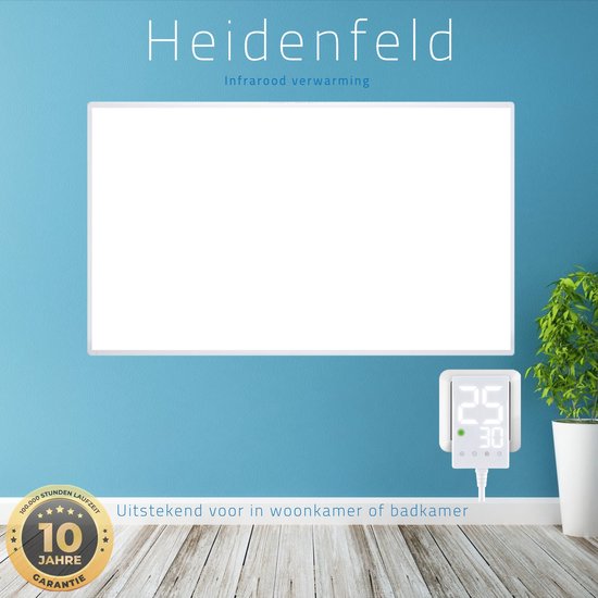 Heidenfeld HF-HP100 infrarood verwarmingspaneel - 1000W elektrische verwarming - Muur montage - Thermostaat - 10 jaar garantie