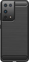 Shop4 - Samsung Galaxy S22 Ultra Hoesje - Zachte Back Case TPU Siliconen Brushed Carbon Zwart