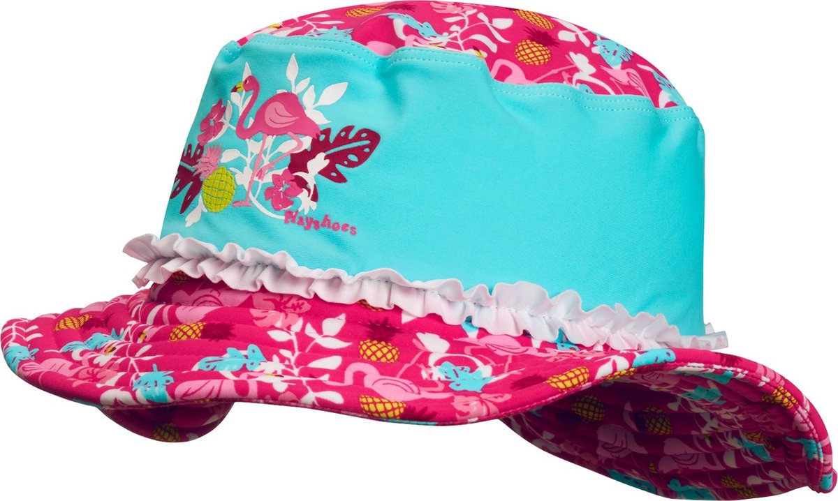 Playshoes UV zonnehoed Kinderen Flamingo - Aqua/Roze - Maat 53cm