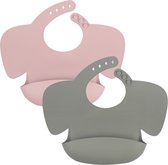 Baby Siliconen Slabbetje | 2 stuks | Roze - Groen | met opvangbakje | afwasbaar