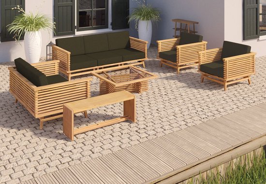 Luxe loungeset voor buiten - 6-delig - inclusief kussens - teak hout