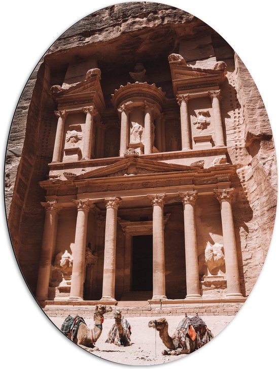 WallClassics - Dibond Ovaal - Monument Al Khazneh - Jordanië - 72x96 cm Foto op Ovaal (Met Ophangsysteem)