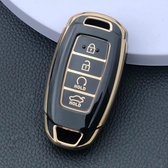 Zachte TPU Sleutelcover - Zwart Goud Metallic - Sleutelhoesje Geschikt voor Hyundai Kona / i30 / iX35 / Encino / Solaris / Santa FE / Azera / Grandeur / Veloster / Kona EV - Sleutel Hoesje Cover - Auto Accessoires