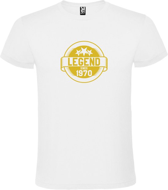 Wit T-Shirt met “Legend sinds 1970 “ Afbeelding Goud Size XS