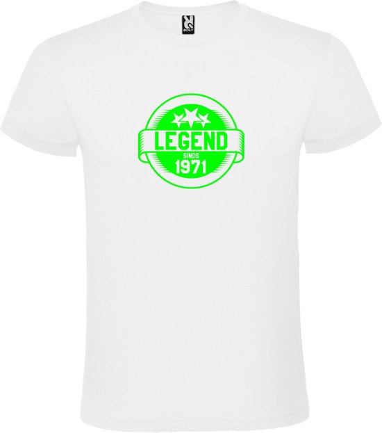 Wit T-Shirt met “Legend sinds 1971 “ Afbeelding Neon Groen Size XXXXL