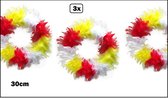 3x Krans veren rood/wit/geel 30cm - Carnaval thema feest Oeteldonk festival deur krans