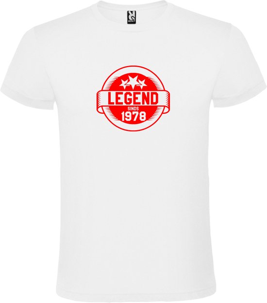 Wit T-Shirt met “Legend sinds 1978 “ Afbeelding Rood Size XS