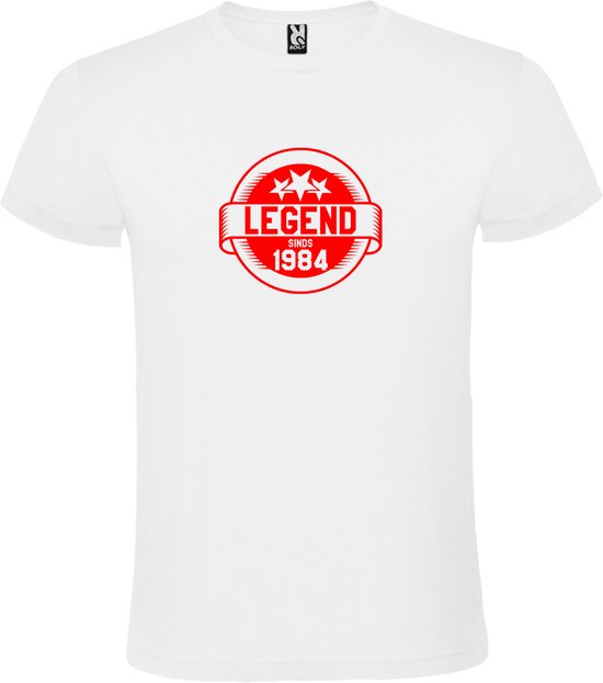 Wit T-Shirt met “Legend sinds 1984 “ Afbeelding Rood Size M