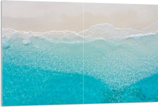 Acrylglas - Bovenaanzicht van Helderblauwe Oceaan met Golven - 120x80 cm Foto op Acrylglas (Wanddecoratie op Acrylaat)