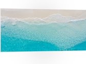 PVC Schuimplaat - Bovenaanzicht van Helderblauwe Oceaan met Golven - 100x50 cm Foto op PVC Schuimplaat (Met Ophangsysteem)