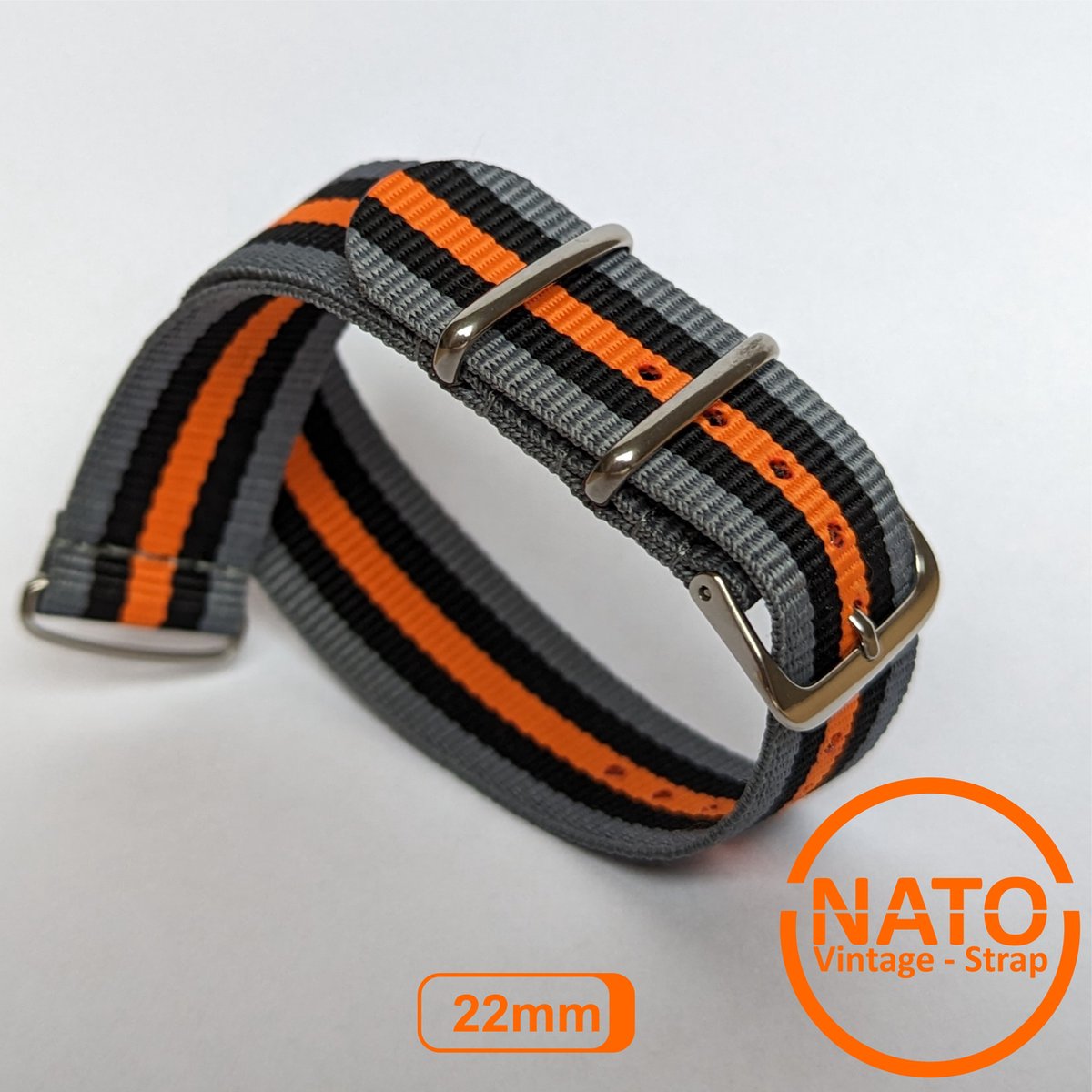 22mm Premium Nato Strap Oranje Zwart Grijs - Vintage James Bond - Nato Strap collectie - Mannen - Vrouwen - Horlogeband - 22 mm bandbreedte voor oa. Seiko Rolex Omega Casio en Citizen