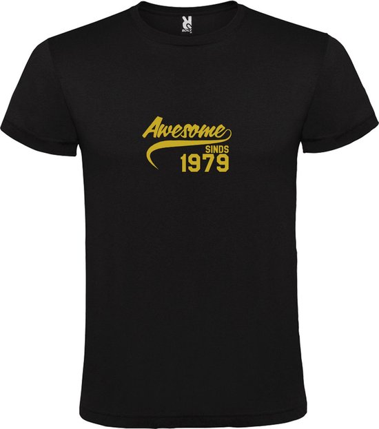 Zwart T-Shirt met “Awesome sinds 1979 “ Afbeelding Goud Size XXXXXL