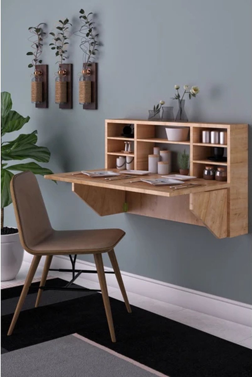 Wandklaptafel met tafelpoot Bureautafelblad 80x50 cm in wit Inklapbare